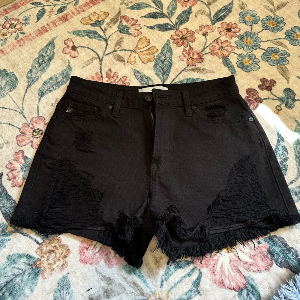 Kancan Women's Black Distressed Denim Shorts
